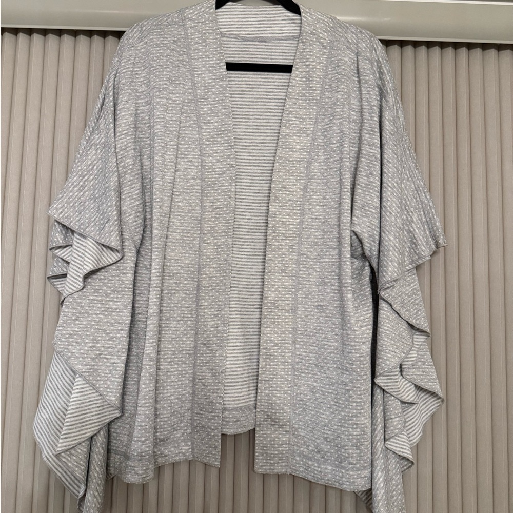 CAbi Gray Lightweight Open Front Shrug with Wide Sleeves and Shawl Collar